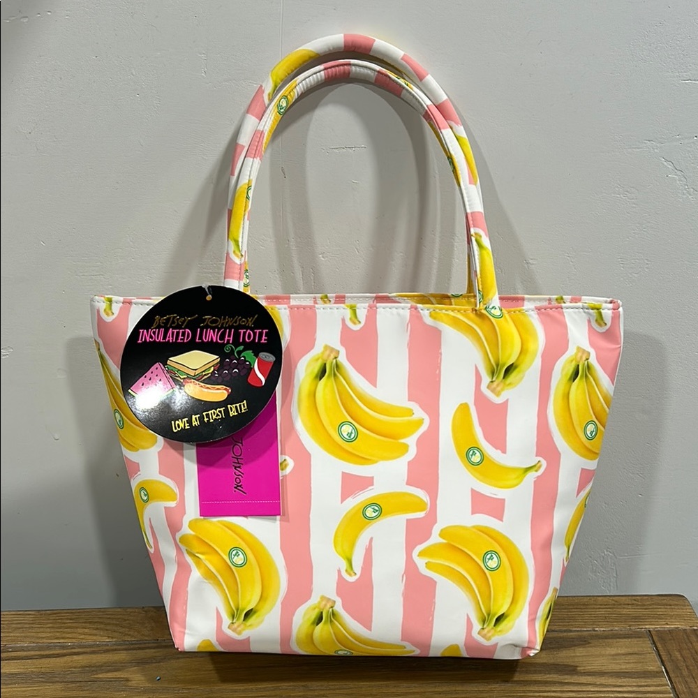Betsey Johnson, Insulated Pink and Yellow Banana Print Lunch Tote Bag - Picture 4 of 8